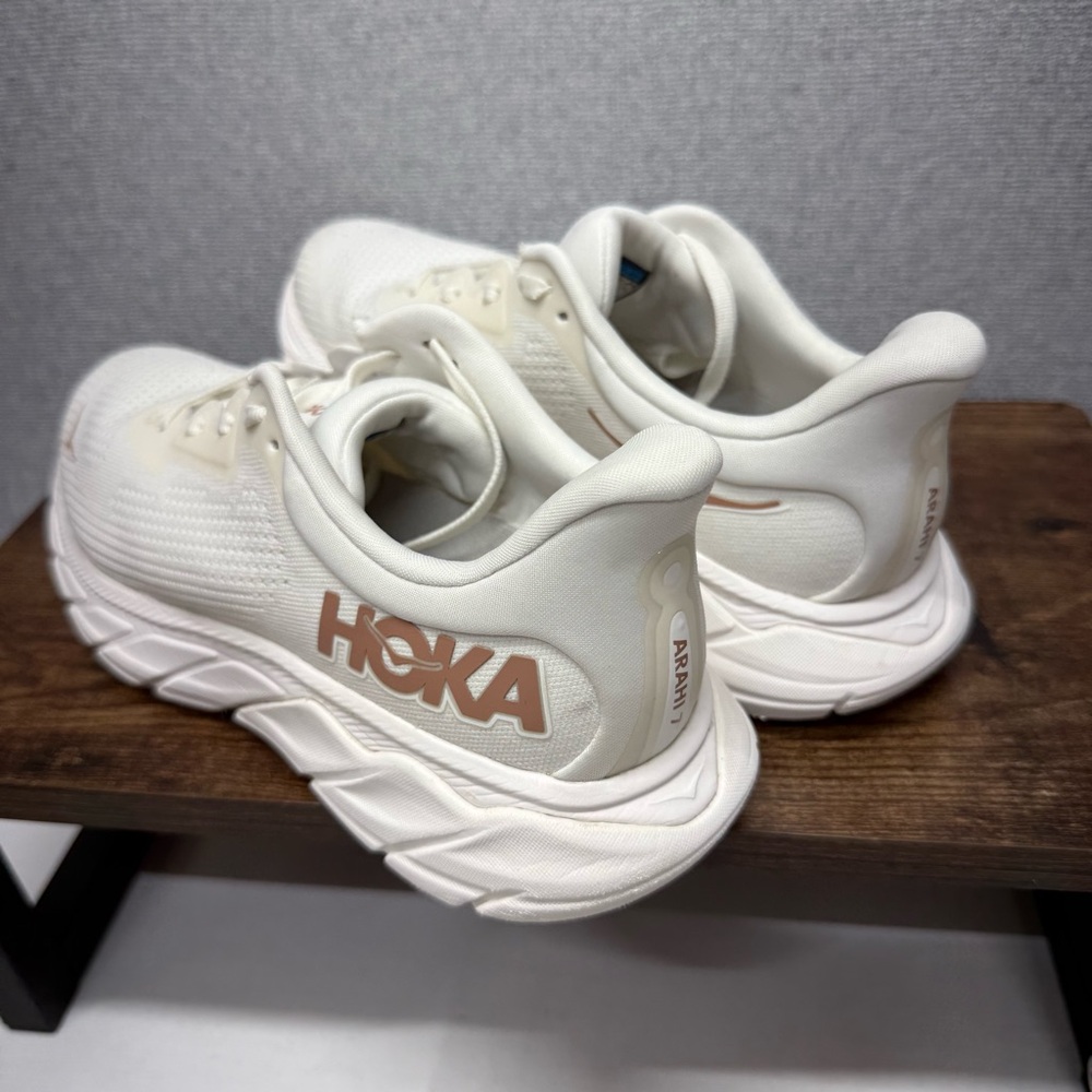 Hoka One One Women's Cream White Athletic Shoes with Tan Logo - Picture 4 of 7